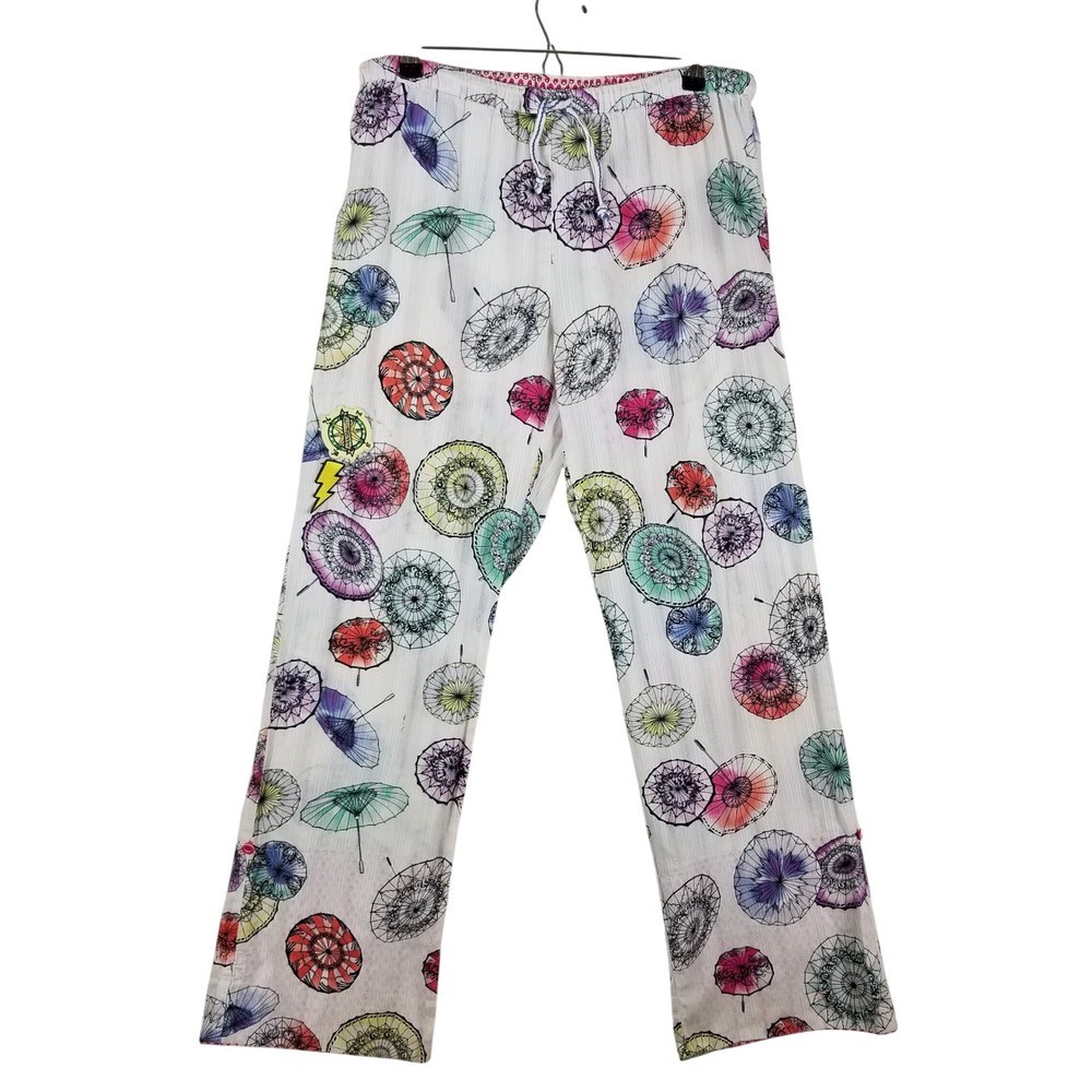By Eloise Pajama Pants Women Medium White Parasol Print Cotton Drawstring